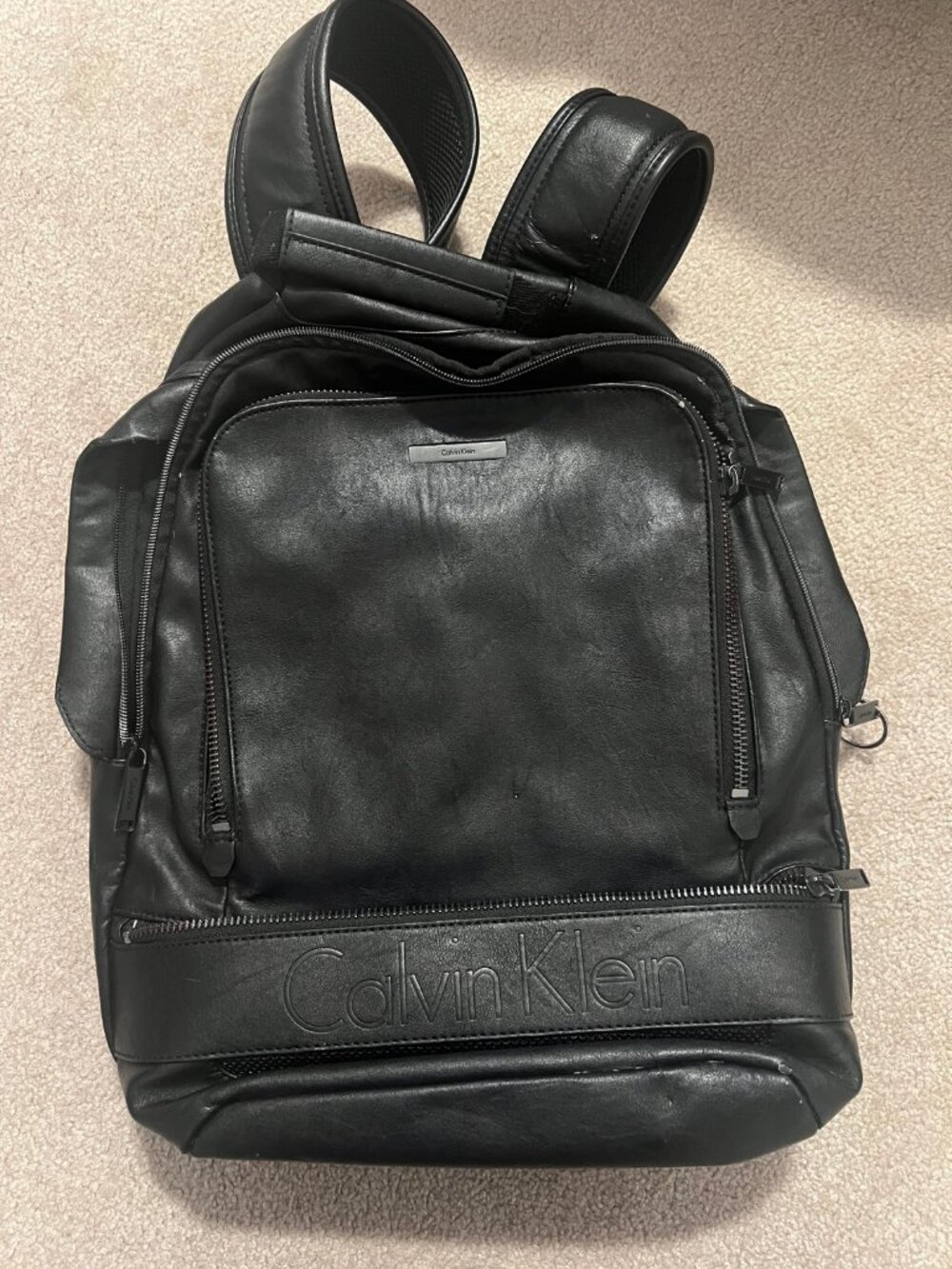 Calvin Klein Jeans Black Laptop Backpack Padded Computer Bag Multiple Zip Pocket